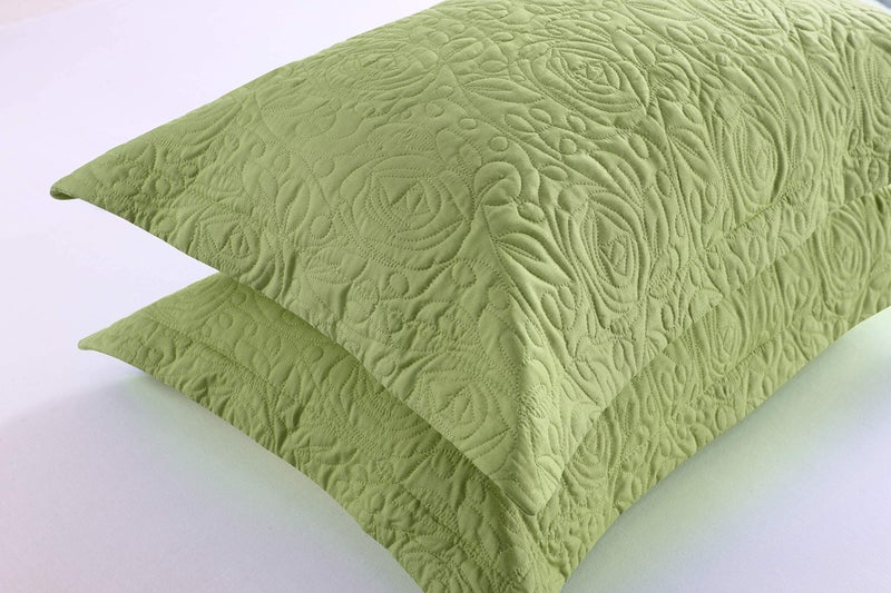 MarCielo 2-Piece Embroidered Pillow Shams, King Decorative Microfiber Pillow Covers Set, King Size (Green) - Image 4